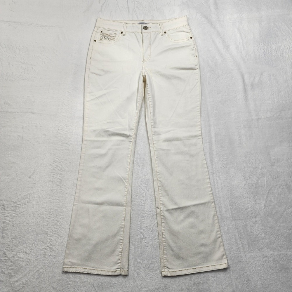 BandolinoBlu‎ Jeans Womens 10 White Daria High Rise Bootcut Stretch Embroidered